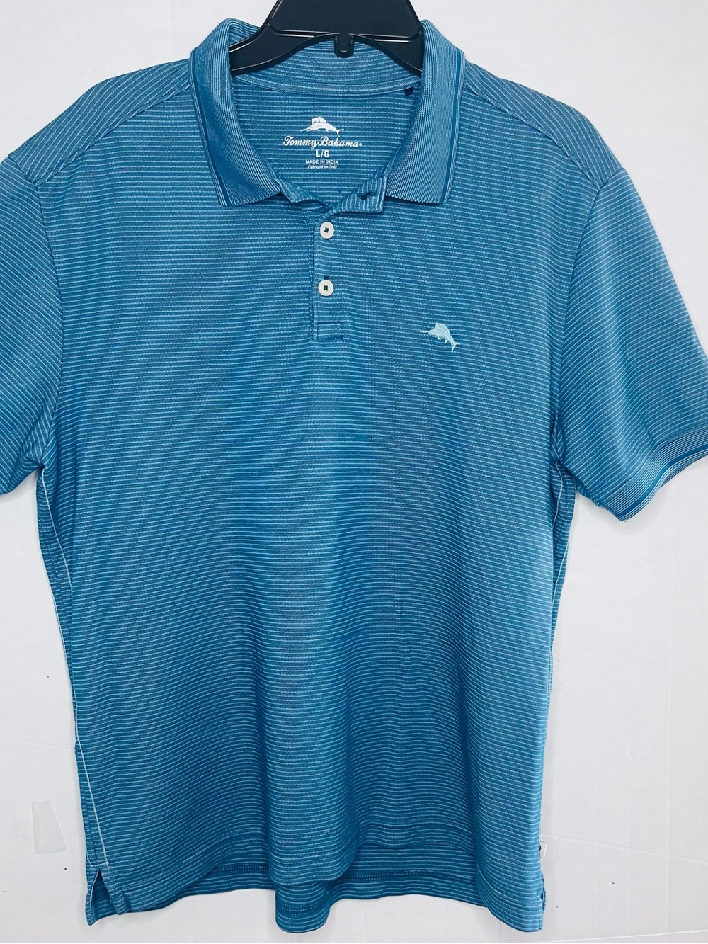 Tommy Bahama Teal Blue Striped Polo Shirt Large